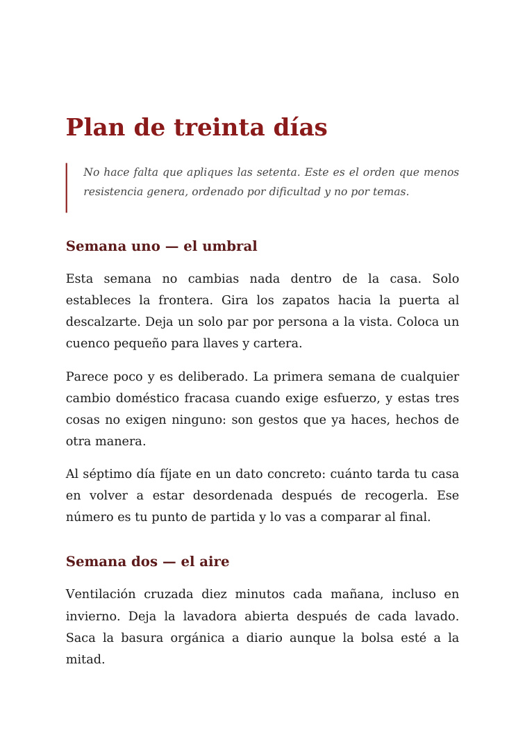 Página real del plan de treinta días incluido en el ebook