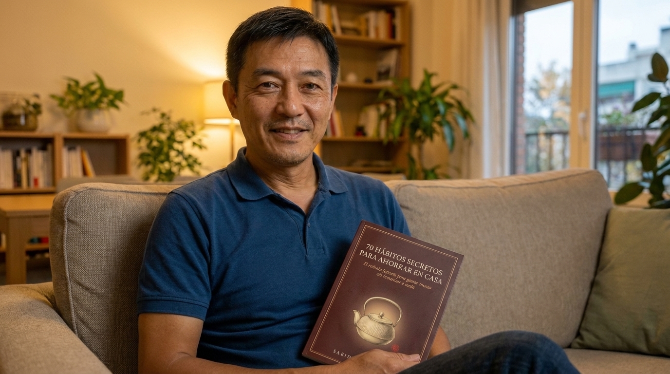 Takeshi Tanaka, fundador de Sabiduría Japón, con el libro 70 Hábitos Secretos Para Ahorrar En Casa